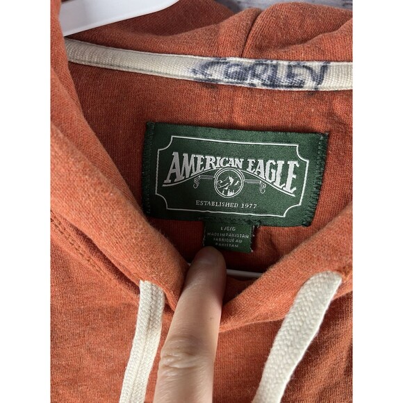 American Eagle Sweatshirt Mens L Hoodie Founded 1977 Pullover Sweater Orange - Picture 3 of 6